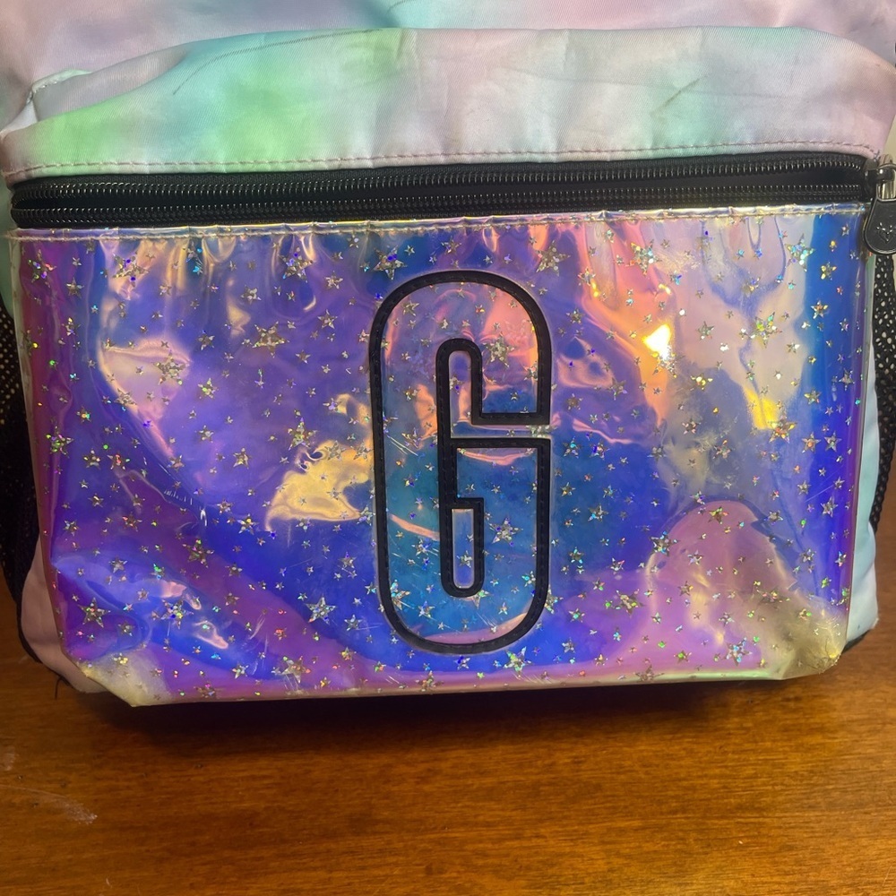 Justice Tie Dye Iridescent Holographic G Backpack Bookbag School Bag - Picture 4 of 14